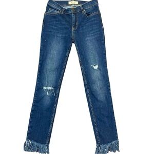 We The Free Distressed Fringe Ankle Dark Wash Blue Jeans - 25